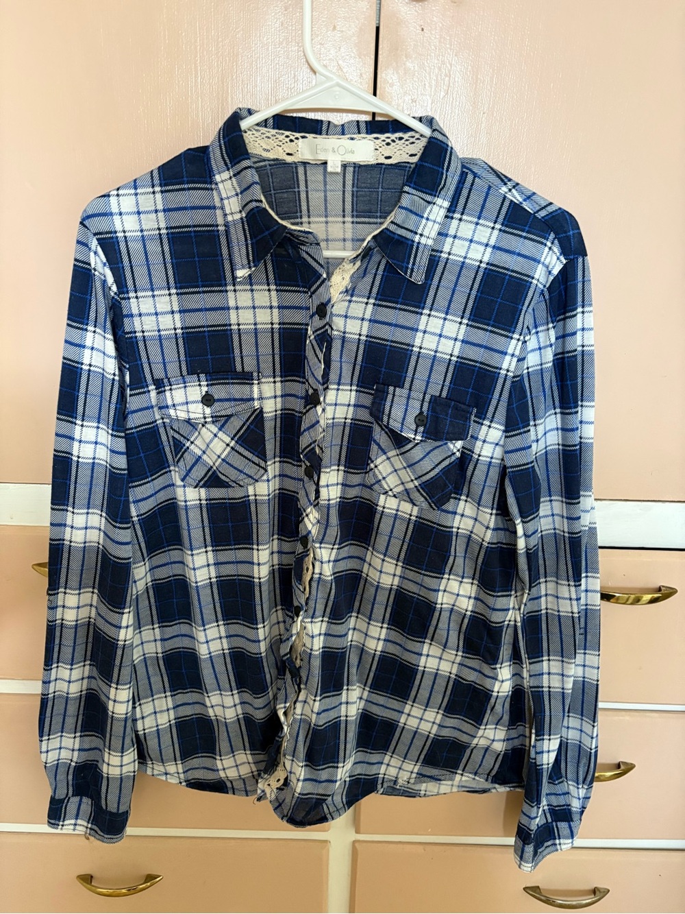 Eden & Olivia Navy and White Plaid Button-Up Shirt